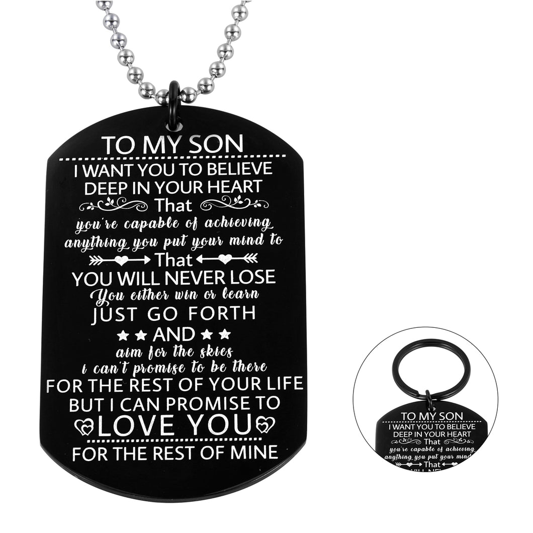 to My Son Chain Inspirational Keychain with Necklace Son Gifts from Dad Mom Birthday Christmas Graduation Back to School I Love You Gifts for Teen Boys Him Family Jewelry Stocking Stuffers for Stepson