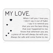 Load image into Gallery viewer, Wallet Card Insert Valentines Gifts for Men Him Her Women Romantic I Love You Gifts for Husband Boyfriend Birthday Gifts from Wife Girlfriend Anniversary Couples Gifts Idea for Him Husband Boyfriend
