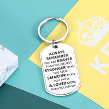 Load image into Gallery viewer, Inspirational Keychain Son Daughter Gift from Mom Dad Birthday Christmas Graduation Gift for High School Students Teammate New Drive Gift for Friend BFF Boys Girls You are Braver Stronger Smarter
