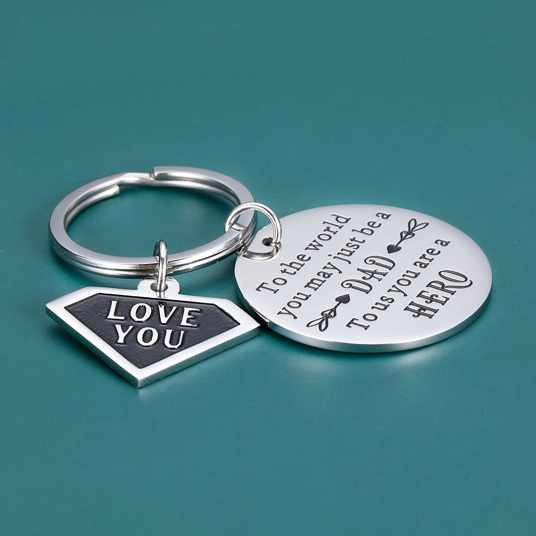 Father's Day Gift Keychain for Father Step Dad from Wife Kids Daughter Son Inspirational Love You Dad Key Ring for Birthday Christmas Thanksgiving Valentine's Day Wedding Anniversary Gifts for Him