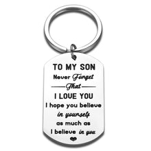 Load image into Gallery viewer, Inspirational Keychain for Son Step Son Gift from Dad Mom to My Son I Love You Son 16 18 Birthday Graduation Christmas for Adult Son Wedding Gift for Groom Stocking Stuffers Gifts for Boys Him Men
