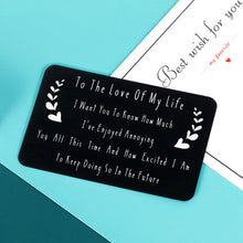 Load image into Gallery viewer, Engraved Wallet Cards Romantic I Love You Gifts for Him Her, to My Love Valentine Gifts from Girlfriend &amp; Wife for Husband &amp; Boyfriend Gift Idea, Anniversary Birthday Gifts for Couples Men Women
