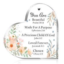 Load image into Gallery viewer, Inspirational Christian Gifts for Woman Religious Gifts Scripture Gifts Bible Verse Gift Office Table Decor Paperweight for Him Her Birthday Christmas Graduation Heart Shape Acrylic Decorations
