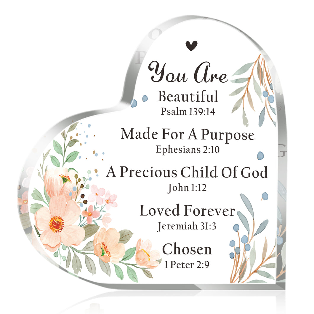 Inspirational Christian Gifts for Woman Religious Gifts Scripture Gifts Bible Verse Gift Office Table Decor Paperweight for Him Her Birthday Christmas Graduation Heart Shape Acrylic Decorations