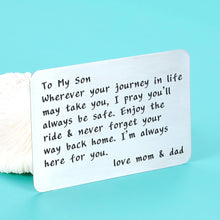 Load image into Gallery viewer, To My Son Gifts from Mom Dad for Son Stepson Wallet Insert Cards Gifts 2021 Inspirational Graduation Gifts for Son Teen Stepson 16th 18th Birthday Christmas Wedding Father&#39;s Day Presents for Sons Boys
