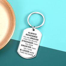 Load image into Gallery viewer, Inspirational Keychain Son Daughter Gift from Mom Dad Birthday Christmas Graduation Gift for High School Students Teammate New Drive Gift for Friend BFF Boys Girls You are Braver Stronger Smarter
