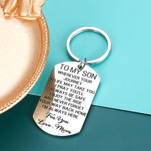 Load image into Gallery viewer, to My Son Keychain Gift from Mom Christmas Birthday Graduation Wedding Gift for Son Stepson from Mother Inspirational Love You Son Key Ring Present Motivational Jewelry Gifts for Men Teen Boys Him
