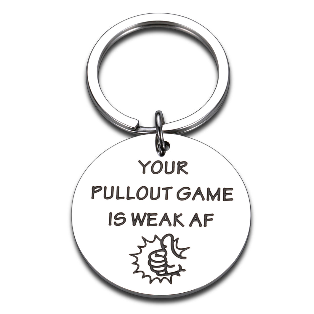 Funny New Dad Gift, First Time Father's Day Gift, Dad Keychain for Him Men, Dad to Be Gifts, Funny Dad Gifts from Son for Dad Your Pullout Game is Weak