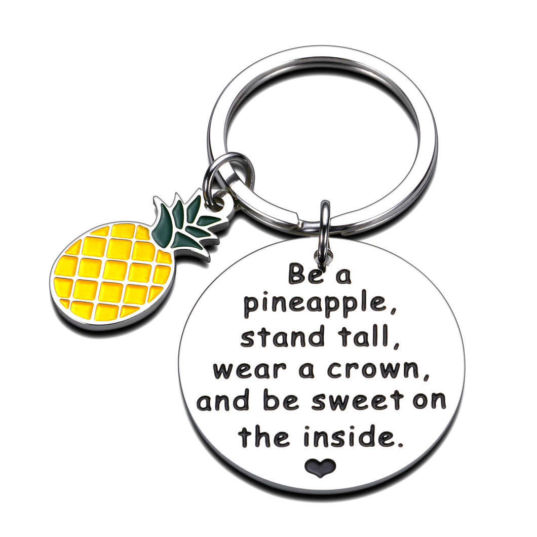 Christmas Keychain Gift for Son Daughter Friend Teen Boys Girls Kids from Dad Mom Be a Pineapple Key Ring Graduation Birthday Wedding Inspirational Jewelry Gift for Student Teenager Kids Women