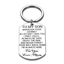 Load image into Gallery viewer, to My Son Keychain Gift from Mom Christmas Birthday Graduation Wedding Gift for Son Stepson from Mother Inspirational Love You Son Key Ring Present Motivational Jewelry Gifts for Men Teen Boys Him
