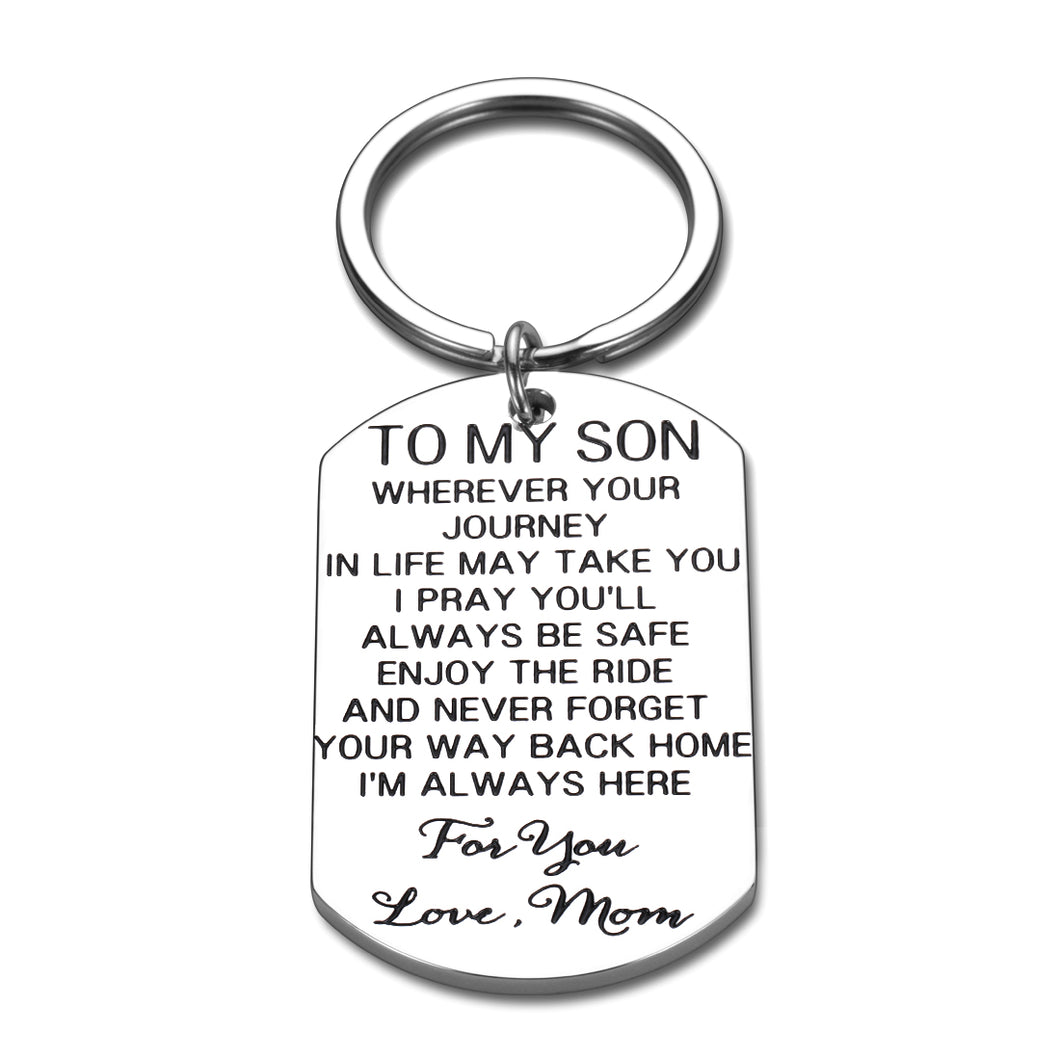 to My Son Keychain Gift from Mom Christmas Birthday Graduation Wedding Gift for Son Stepson from Mother Inspirational Love You Son Key Ring Present Motivational Jewelry Gifts for Men Teen Boys Him