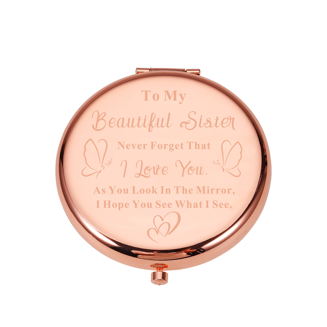 Sister Gifts from Sister Brother Sister's Birthday Gift Ideas Rose Gold Compact Mirror with Love Message Sister Birthday Christmas Graduation Gifts for Her Mirror Gifts for Sisters